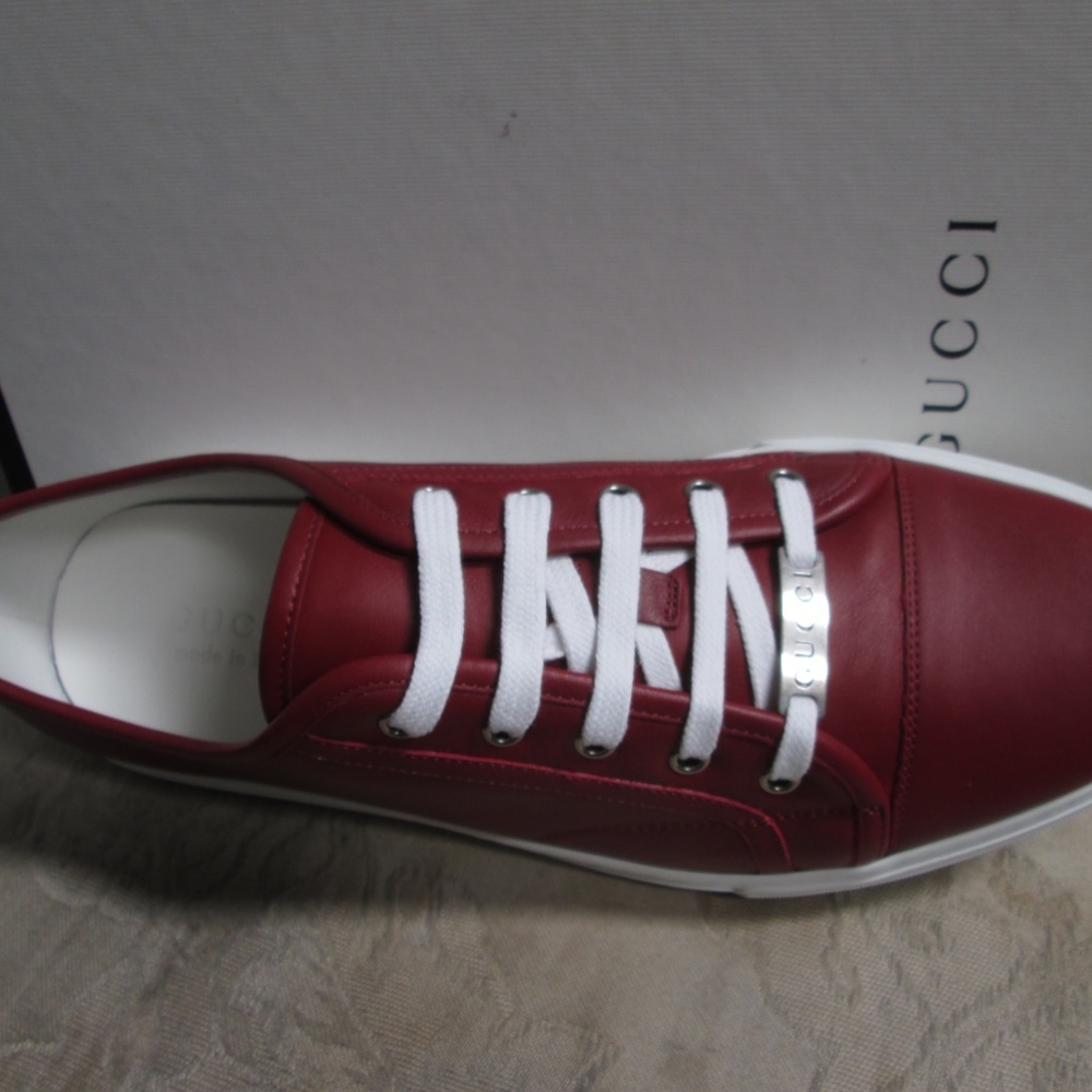 new GUCCI Trainer leather burgundy low cut shoes Sz US 12 - Picture 2 of 16